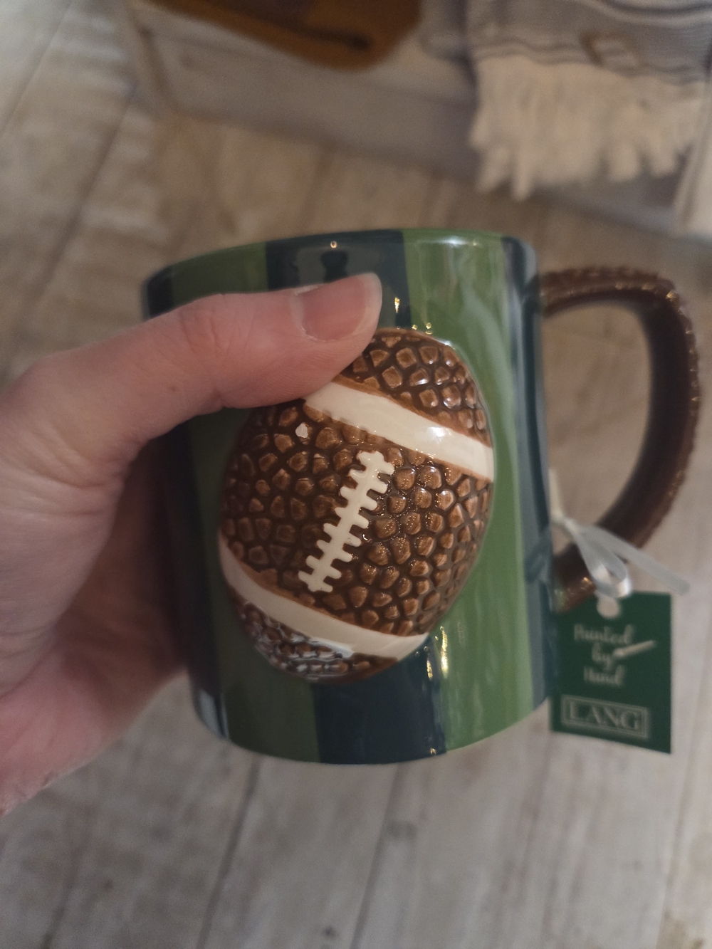Lavish Green Ceramic Mug with Raised Football Accent